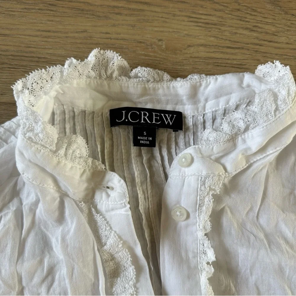 J. Crew Lace-trim cinched-waist top in cotton voile White S